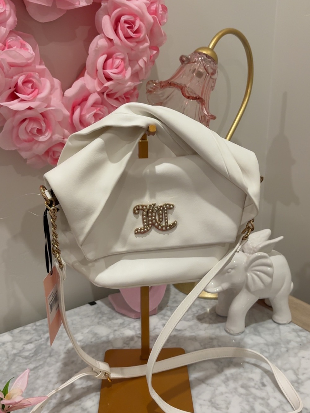 White Pearl-Embellished Shoulder Bag